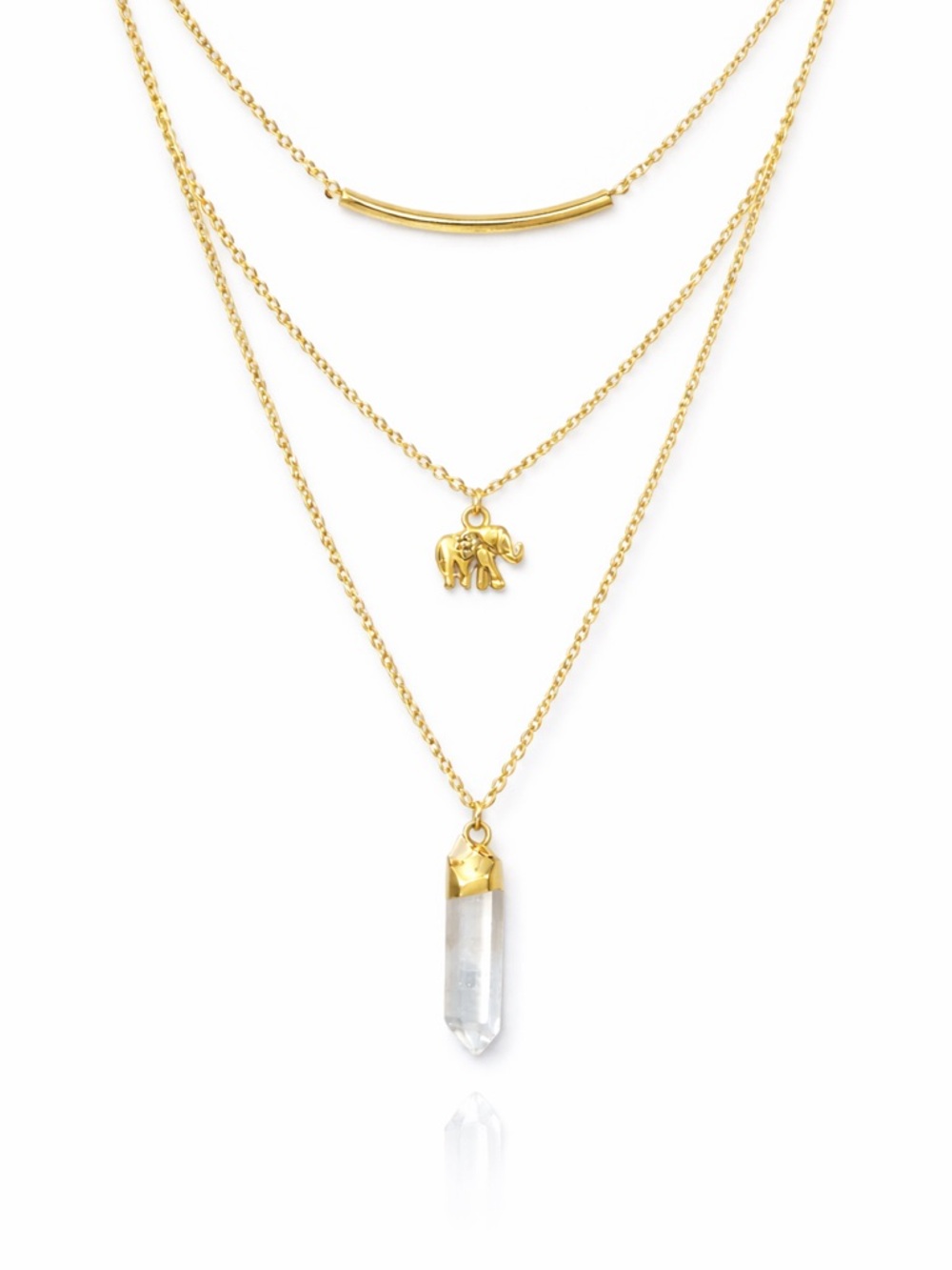 Layered Dainty Elephant Natural Quartz Necklace - Picture 1 of 4